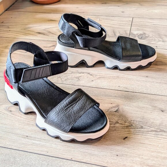 Sorel “Kinetic” platform sandals, model NL3567-010, black/white - Picture 1 of 8